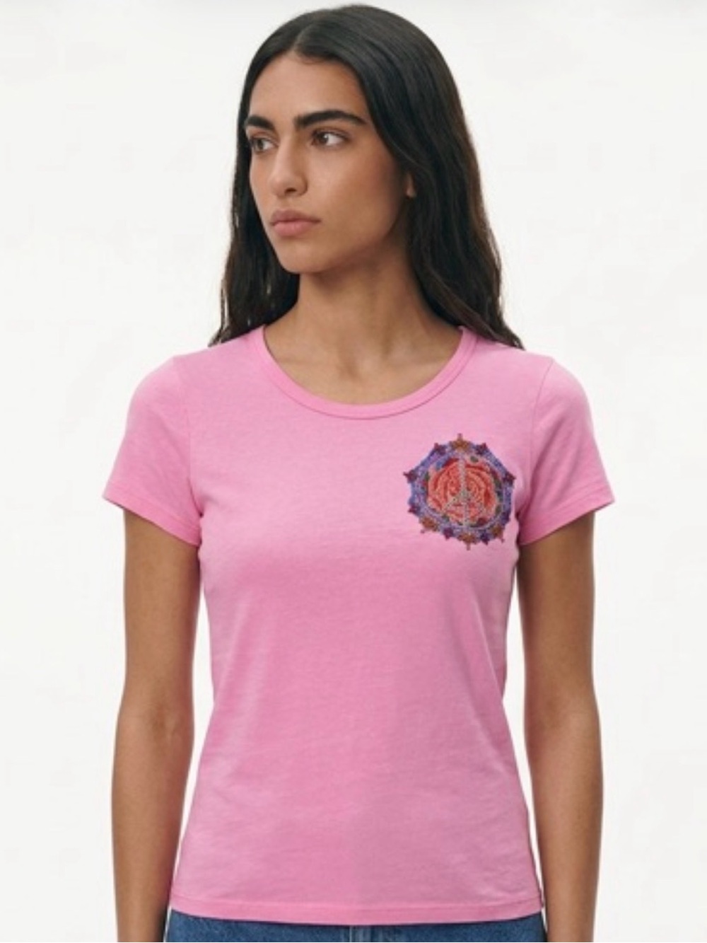 Classic Crewneck rhinestones Graphic Tee in Pink